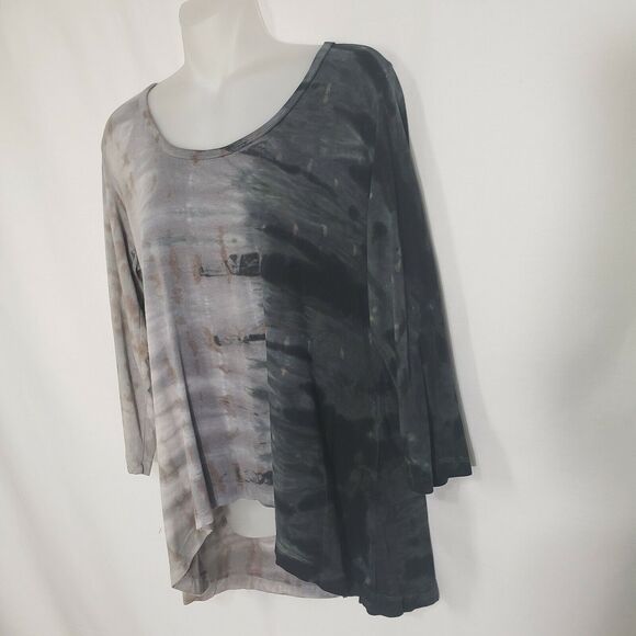 Art Of Cloth Womens Top Small 3/4 Sleeve High Low Cut Out Back Multicolor - Picture 5 of 7